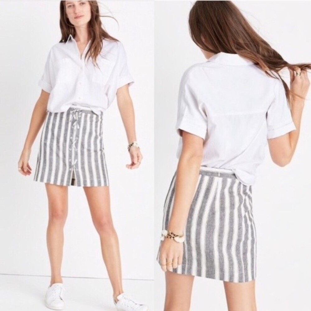 Madewell Grey & White Stripe Nautical Mini Skirt NWT Size 4 Summer Chic